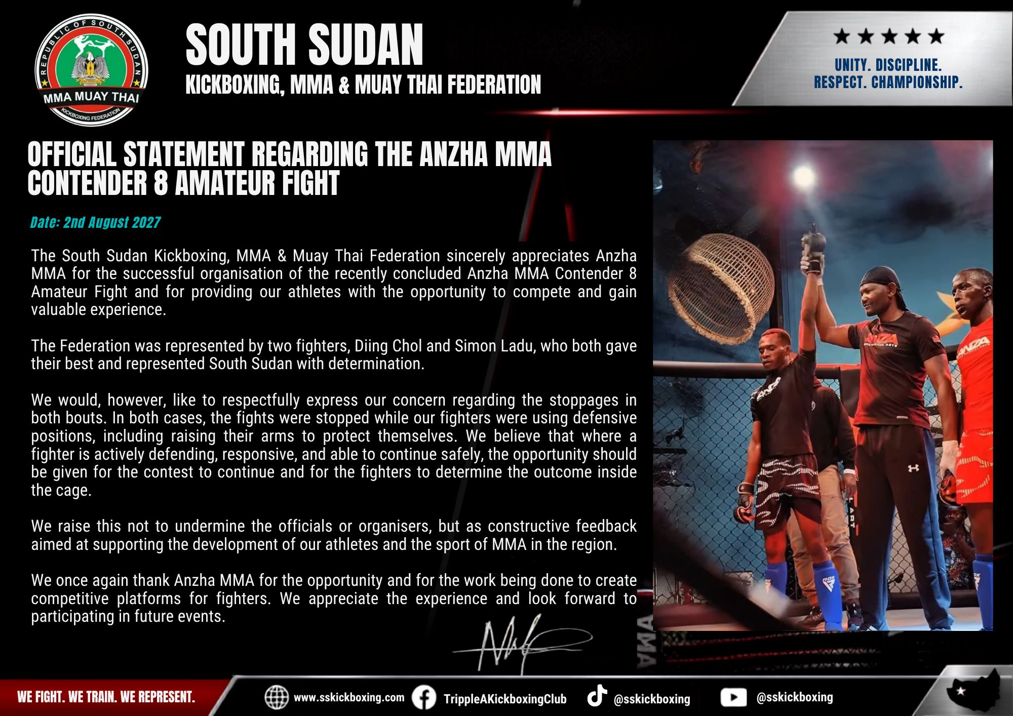 Official Statement Regarding the Anzha MMA Contender 8 Amateur Fight